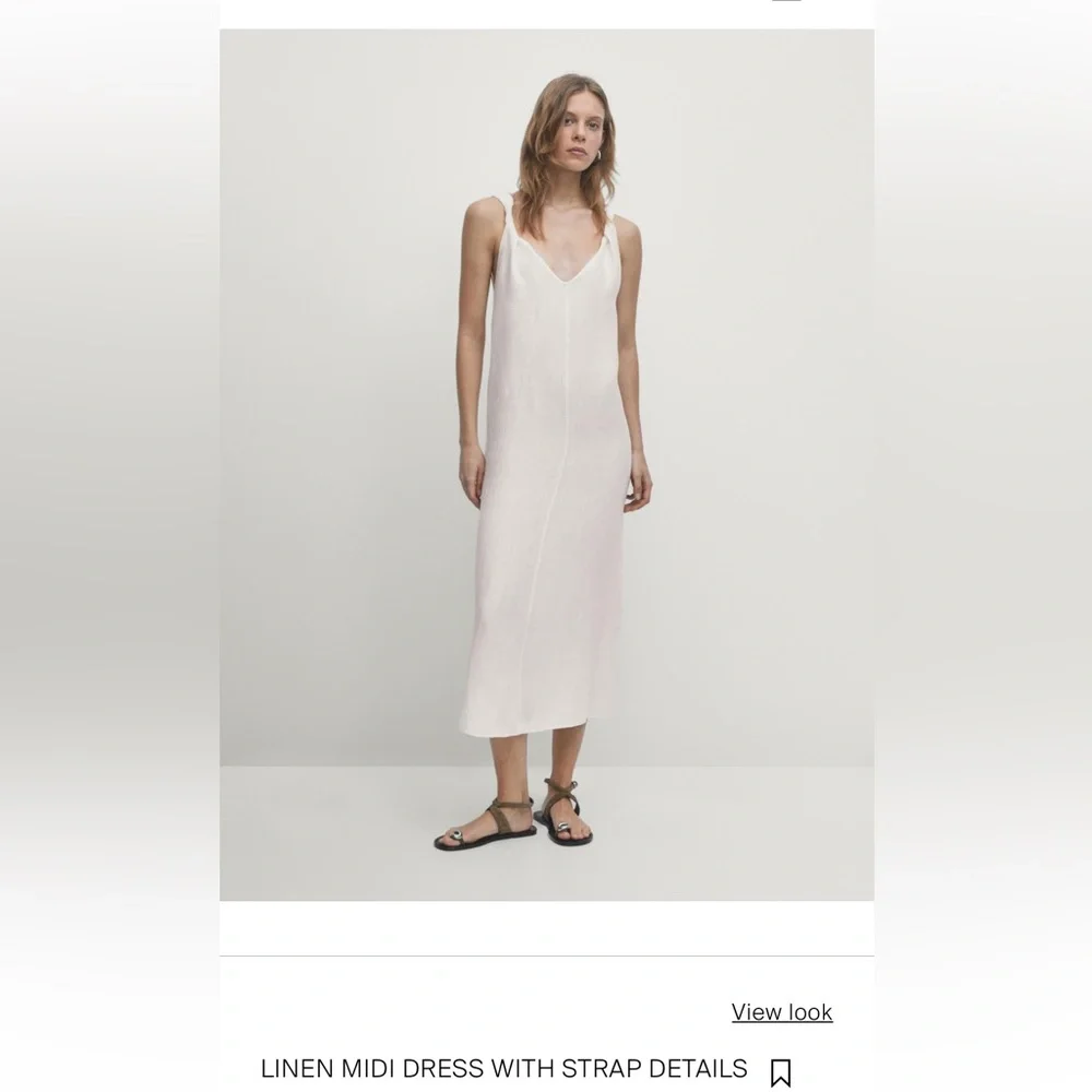 Massimo Dutti Cream linen midi dress - Picture 1 of 5